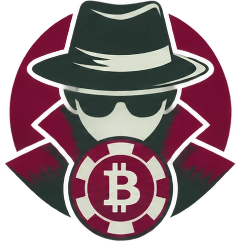 A detective in a fedora and dark glasses with a bitcoin casino chip, the emblem of Best Anonymous Crypto Casinos